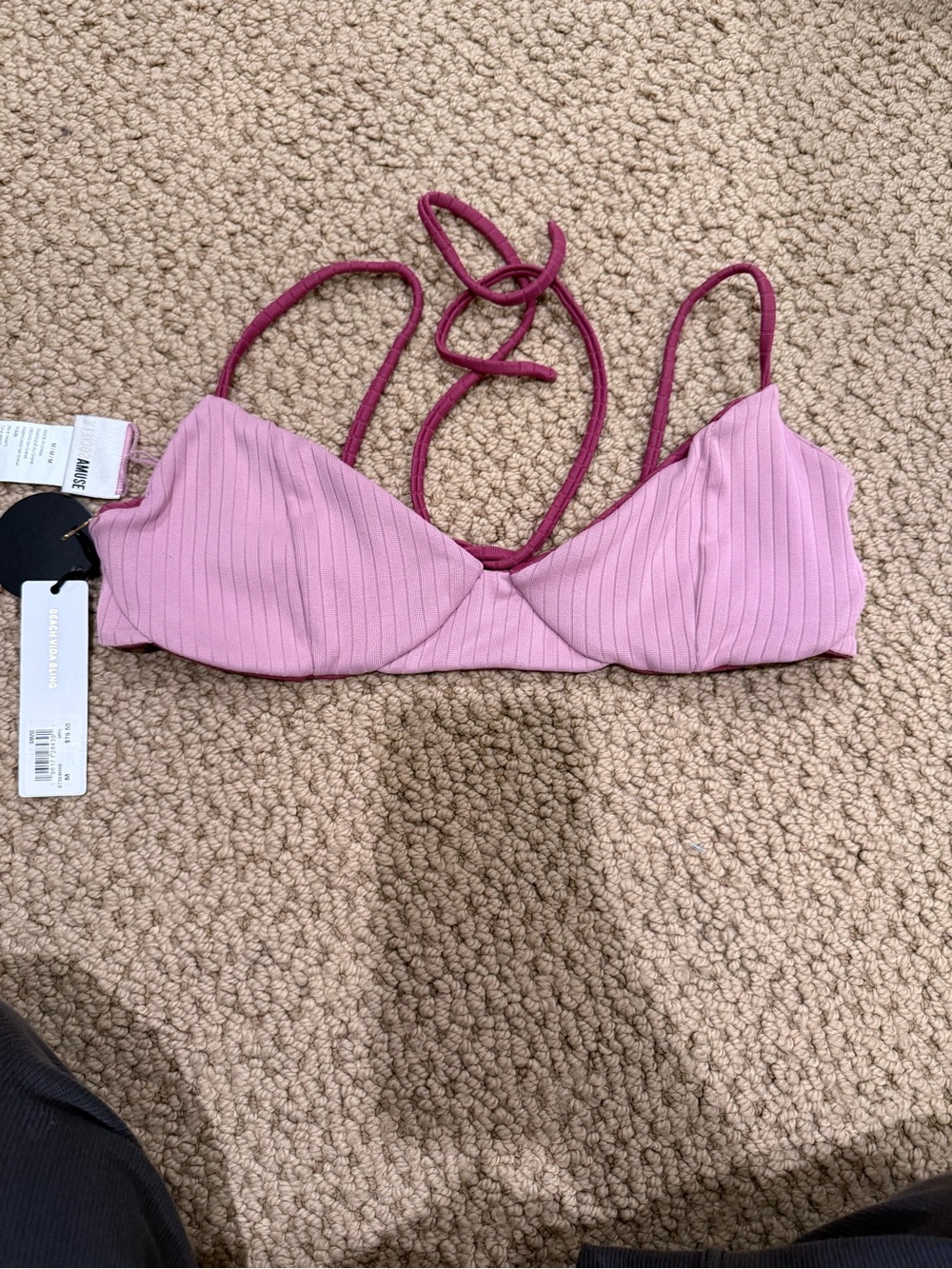 AMUSE SOCIETY Ribbed Pink Bralette Swim Top